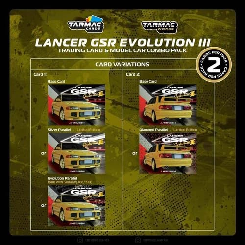 Tarmac Works 1/64 Mitsubishi Lancer Evolution III GSR Yellow with Trading Card (MiJo Exclusive)