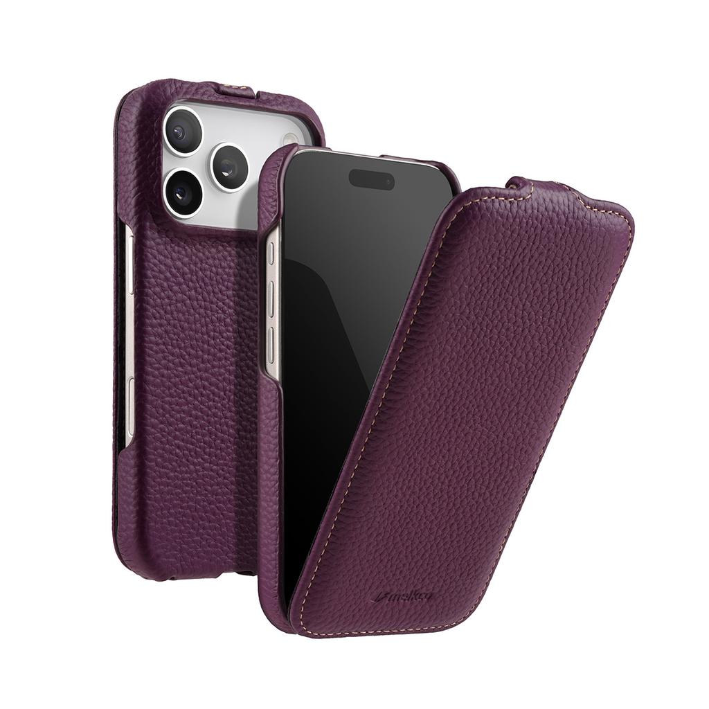 Melkco Magnetic Charging Phone Case for iPhone 17 Pro Max 17 Air 16 Plus 16e First Layer Cowhide Genuine Leather Flip Cover