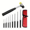 9Pcs Pin Punch + 25MM Rubber Double Sided Hammer Heavy Duty Rolling Pin Punch Set Double Sided Hammer with Retainer Gun Repair