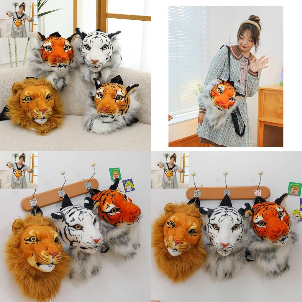 Stilvoller Plüschtier-Rucksack mit realistischem Tigerkopf-Design für Kinder und Erwachsene