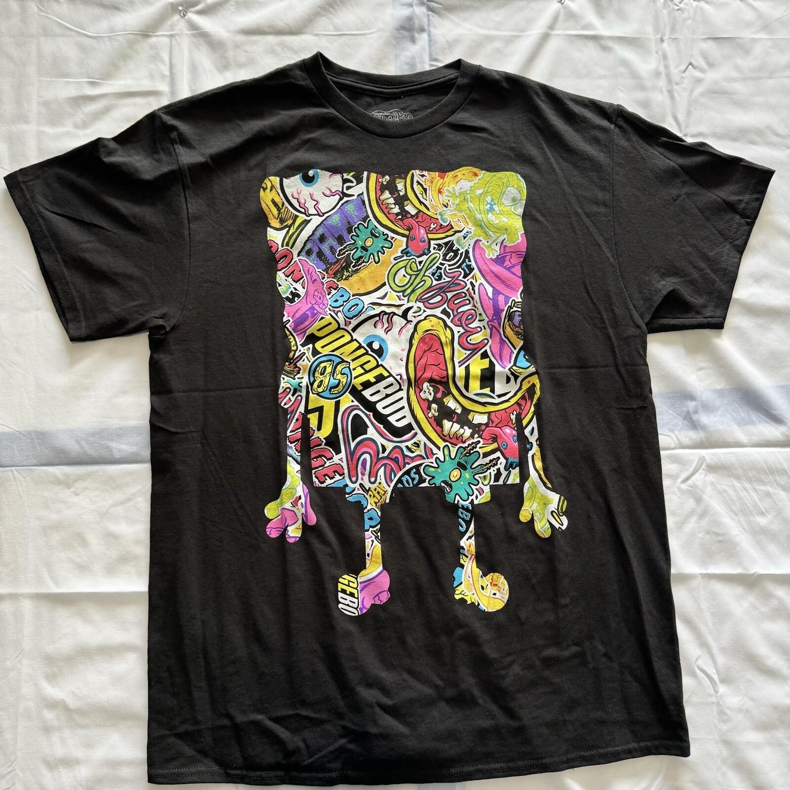 Spongebob Square Pants Black Short Sleeve Tshirt Men s Size LG Graphic Print S разноцветный