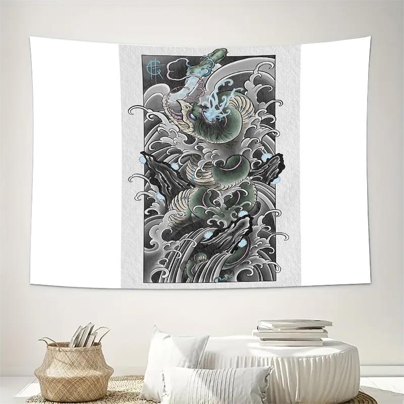 Japanese Dragon Tapestry Wall Hanging Anime Decor Mythical Beast Art Home Decor Room Divider Backdrop Aesthetic Wall Art