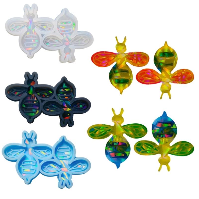 Animal Resin Mold Holographic Cute Bee Silicone Mold Rainbow-Light Effect Keychain Pendant Mold Epoxy Casting Craft