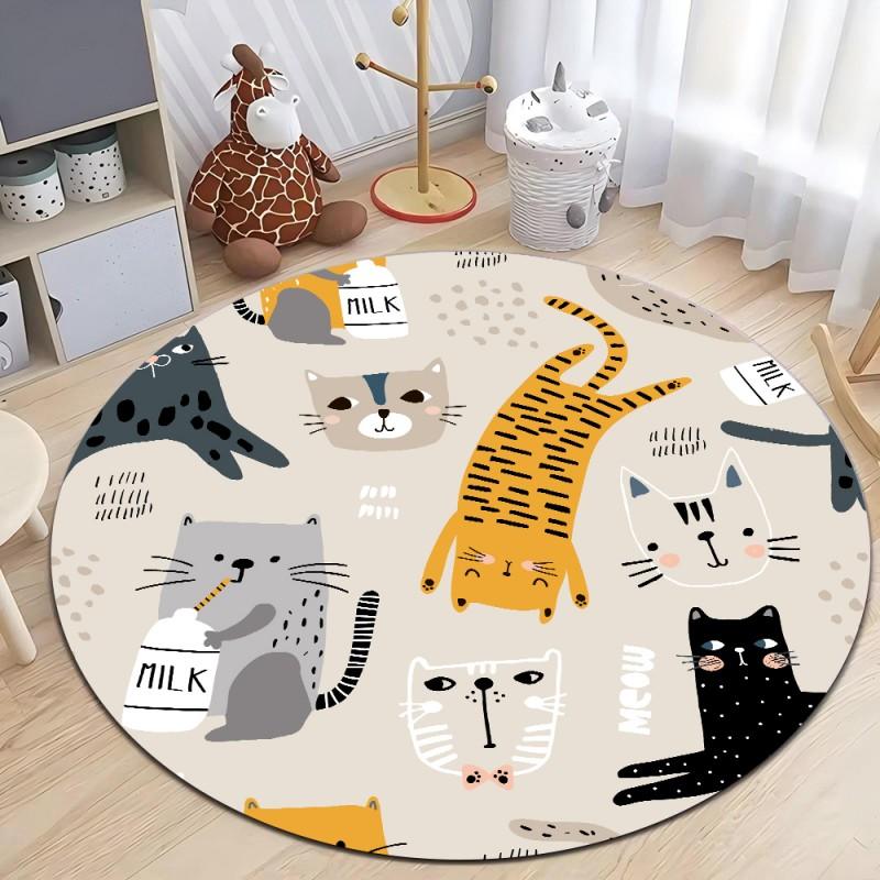 Cute Dinosaur Cartoon Round Rug, Soft Chenille Non Slip Floor Mat for Kids Room, Living Room, Nursery, Washable Area Rug