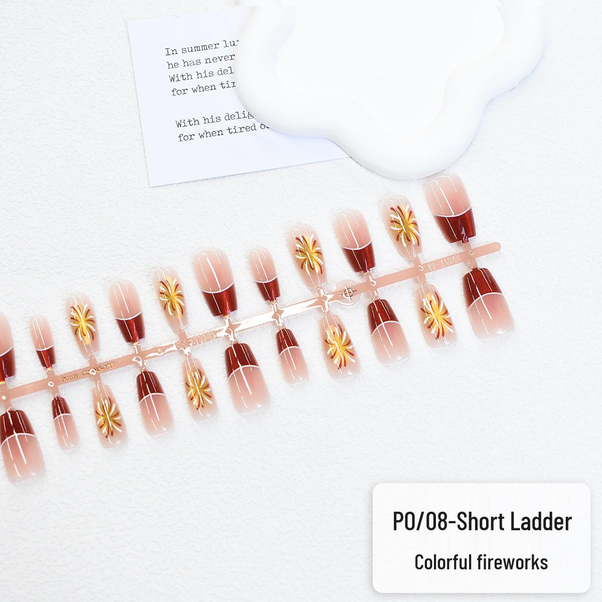 

2025 Новый год Французский Красный Золотой Кошачий глаз Фейерверк Нейл-арт Накладные типсы - 30 штук XS/S/M