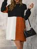 Autumn European & American Long-Sleeve High Neck Knitted Spliced Wool Dress