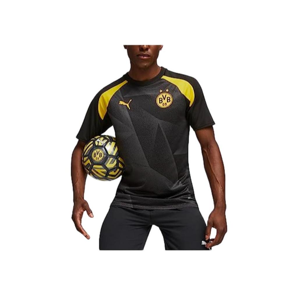 Puma Logo Print Round Neck Short Sleeve Soccer Shirt Men Tops Black 771797-01