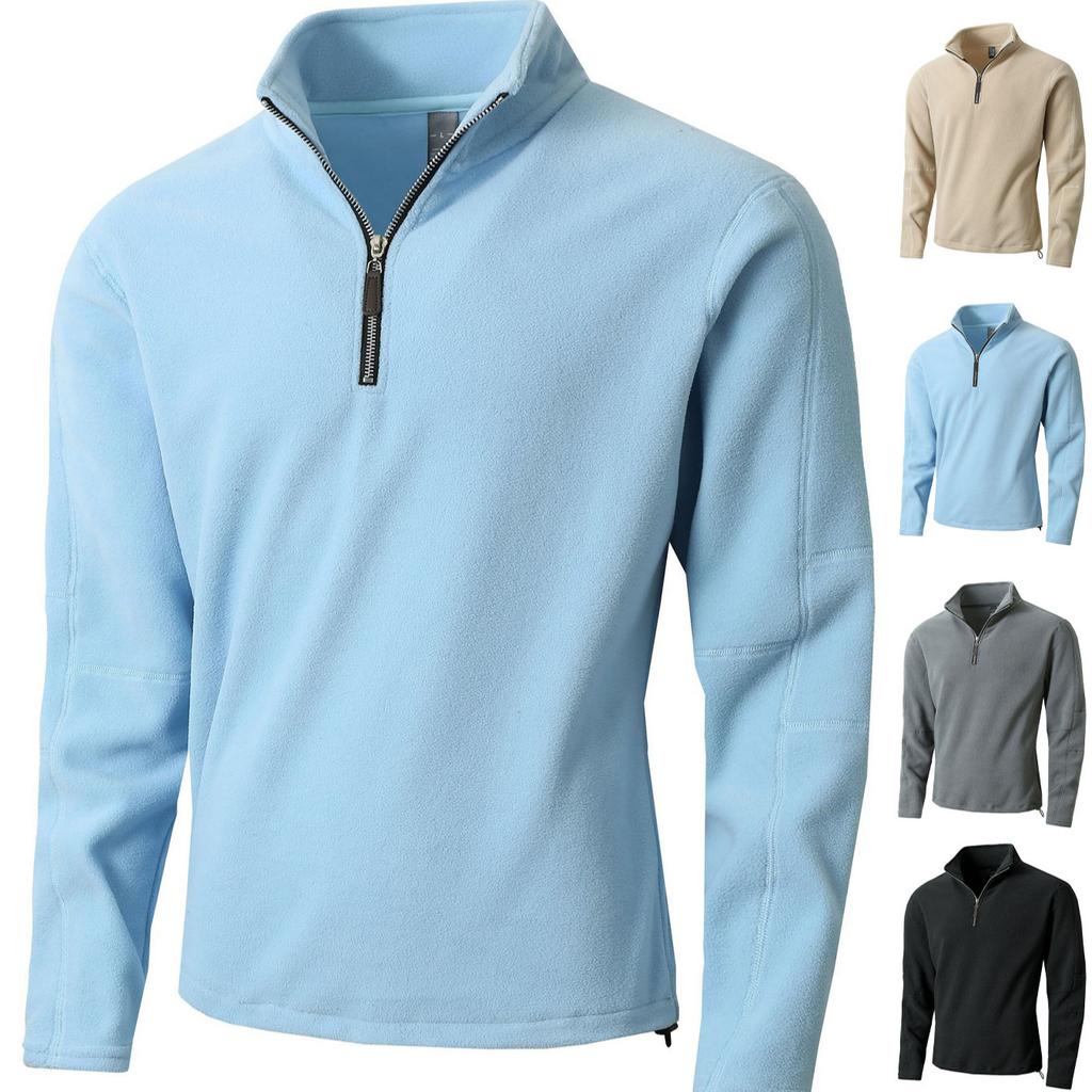 Trendy Shaker Standing Collar Semi-Zip Long Sleeve Sweatshirt Casual Solid Color Men Moisture Wicking Comfortable Fit Skin-friendly Breathable Tops