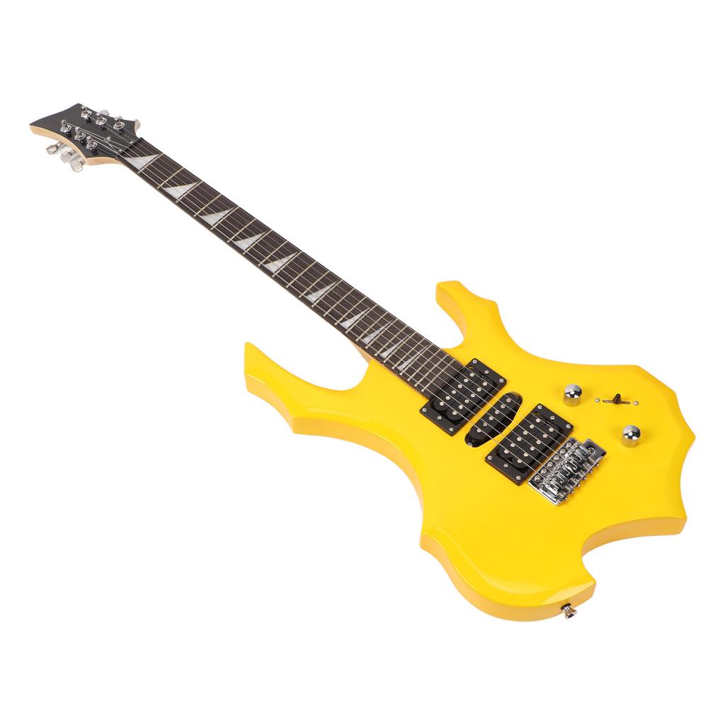 Electric Guitar 24 Fret Yellow Flame Shaped Electric Guitar Beginner Kit with Picks Strings Handle
