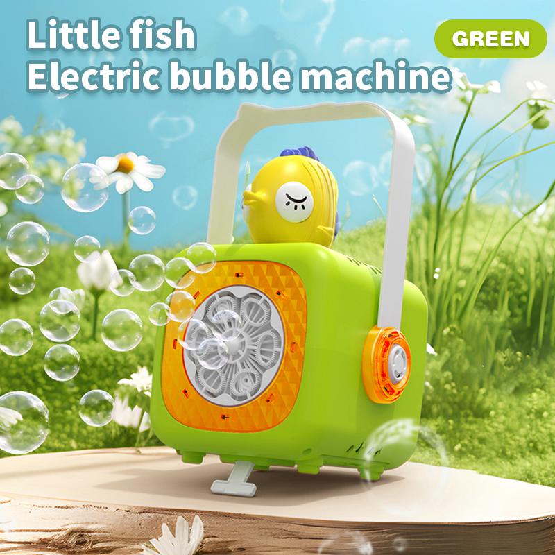 

6-hole Bubble Machine Children s Handheld Cartoon Fish Blowing Bubble Toy without Battery and Bubble Water зелёный