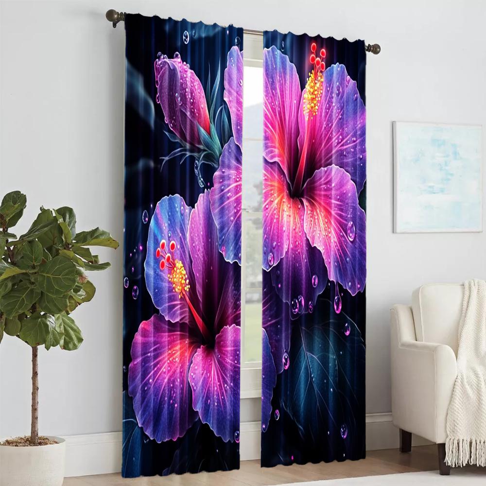 2 pcs   versatile polyester transparent curtains for home decoration Floral2 for use in bedrooms and living rooms
