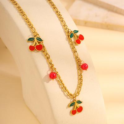 New Sweet Cherry Titanium Steel Necklace Women's Gold Multi-accessory K Non-fading Collarbone Chain Jewelry