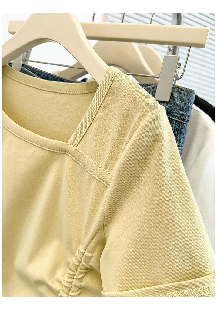 Women's Summer Pleated Slim-Fit Short Sleeve T-shirt