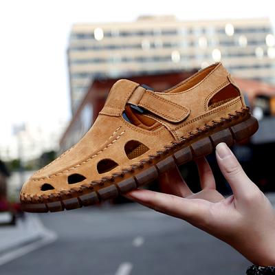 Hand-stitching Hollow Out Mens Shoes New Arrival Male Summer Flats Suede Leather Lightweight Loafers Outdoor Breathable Sandals