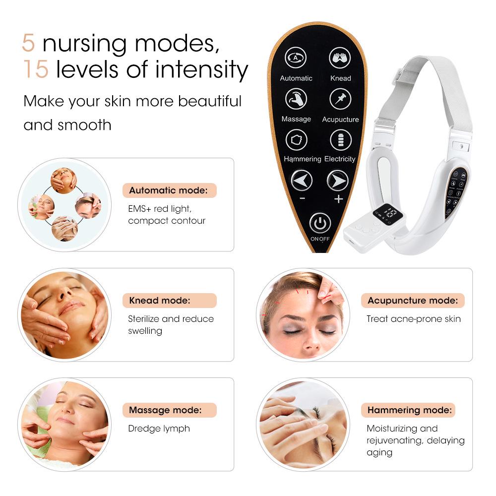 EMS Vibration V-Face Device: Remote-Controlled Beauty Massager with 5 Color Light Modes for Facial Care