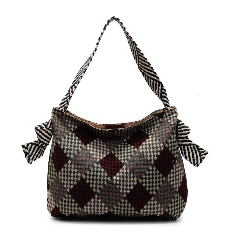Color Block Tote Bag Women Print Plaid Shoulder Bag