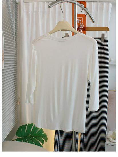 T-shirt Modal à Manches Sept-Quarts Hypoallergénique pour Femme - Couche de Base Confortable et Polyvalente à Col Rond pour le Printemps/Été.