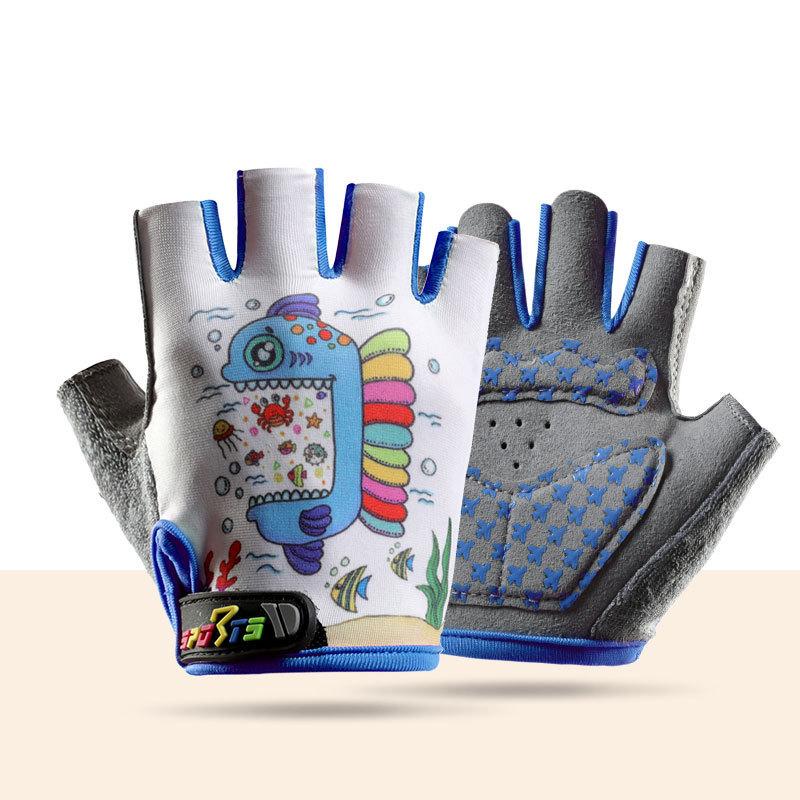 Children's Half finger Gloves Thin Sunscreen Ice Silk Breathable Wear Resistant Non Slip Elastic Outdoor Sports Riding Mesh Gloves