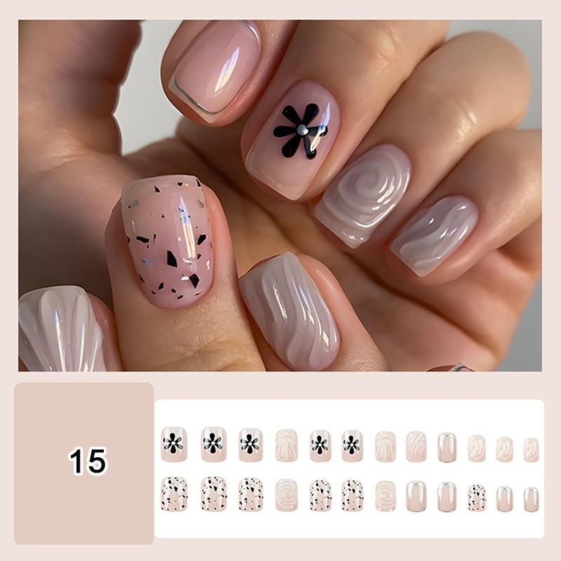 24/30Pcs Medium Fake Nail Set With Jelly Glue Gradient French Press On False Nail Elegantstyle Nails Full Cover Wearing False