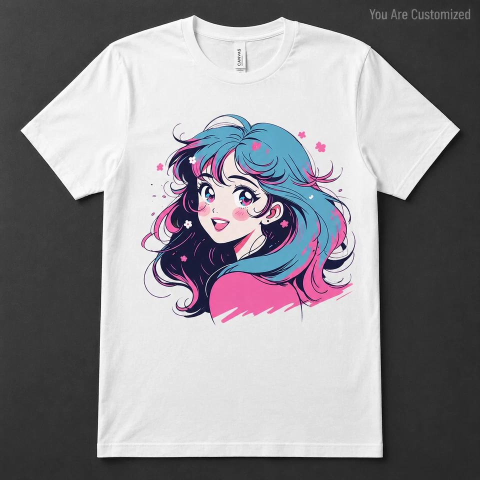 Anime Girl Drinking Graphic T Shirt Black or White Unisex Aesthetic Manga Tee L