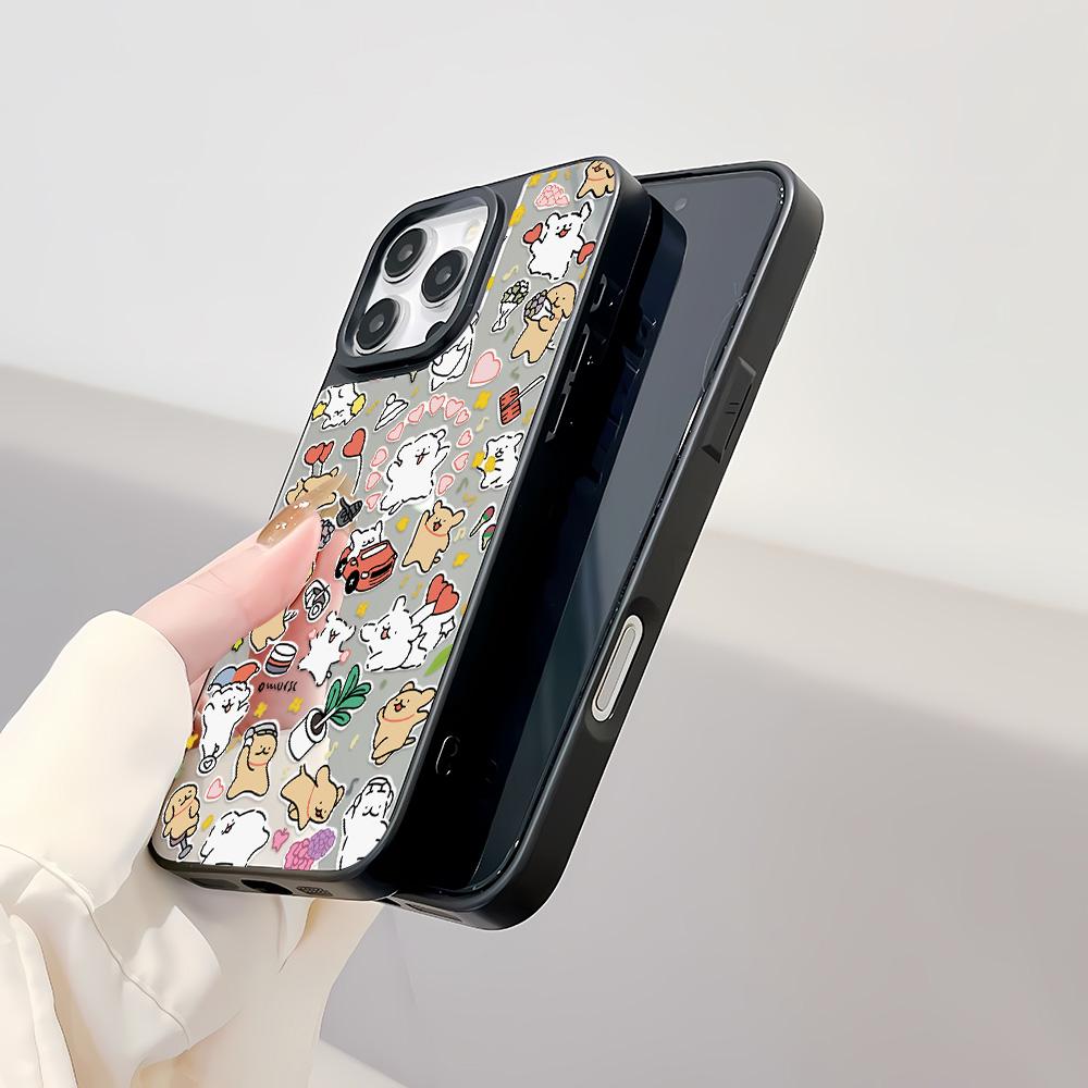Mirror Phone Case for iPhone 15 11 13 14 for 15 16 Pro Max 12 13 16 Pro Cloud Flower and Animal Cute Style Phone Case