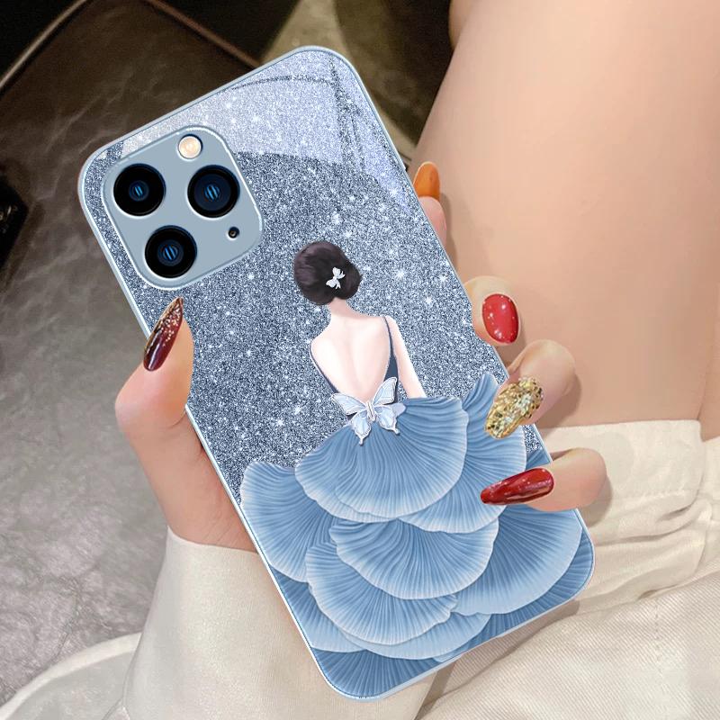Flower Girl Colorful For IPhone 16 Pro Max 15 Pro 14 13 12 Mini 11 XS Max XR 7 8 Plu SE 2022 Tempered Glass Phone Case