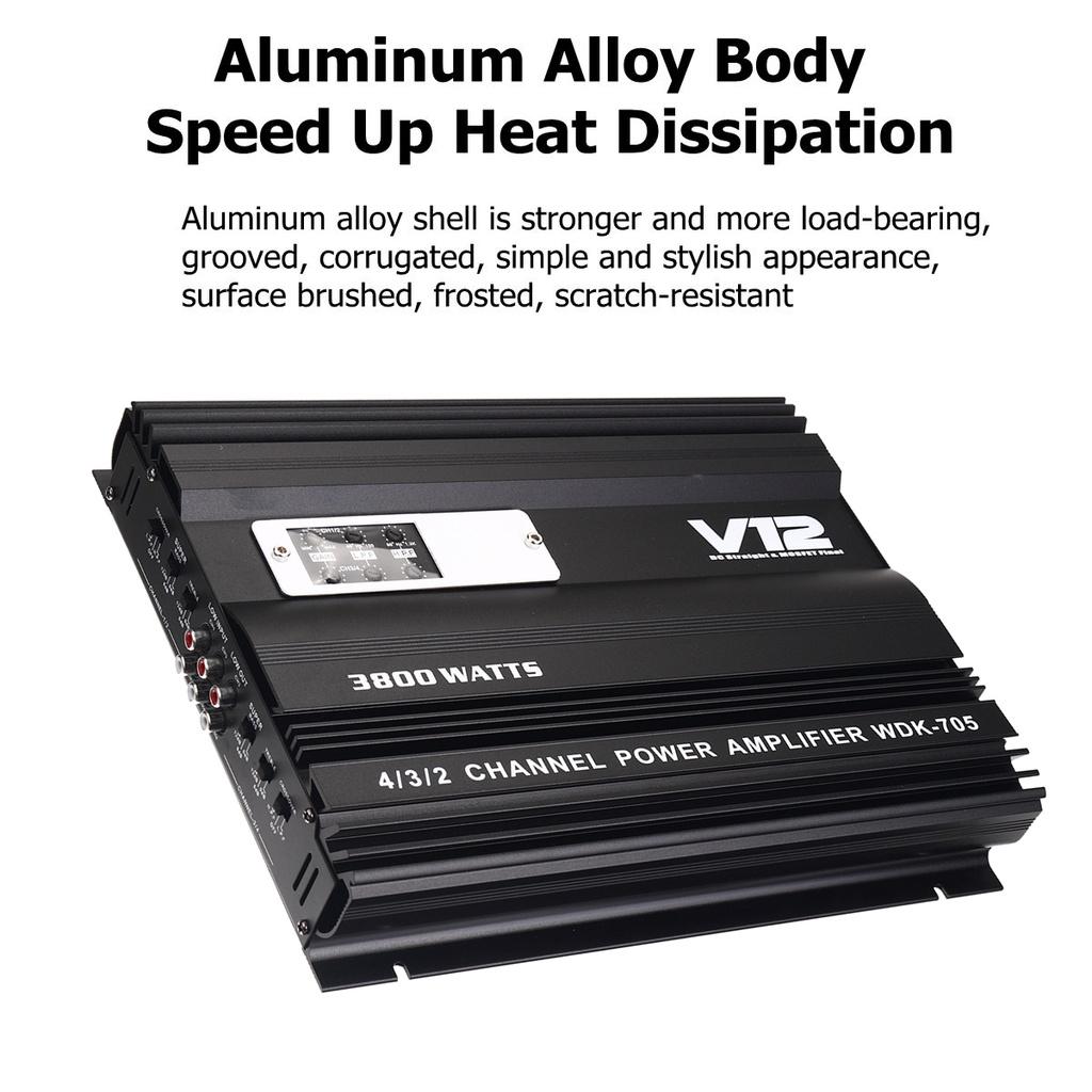 Aluminum Alloy Car Amplifier Multichannel Powerful Car Audio Amplifier Vehicle Power Stereo Amp 3800W Car Sound Amplifiers