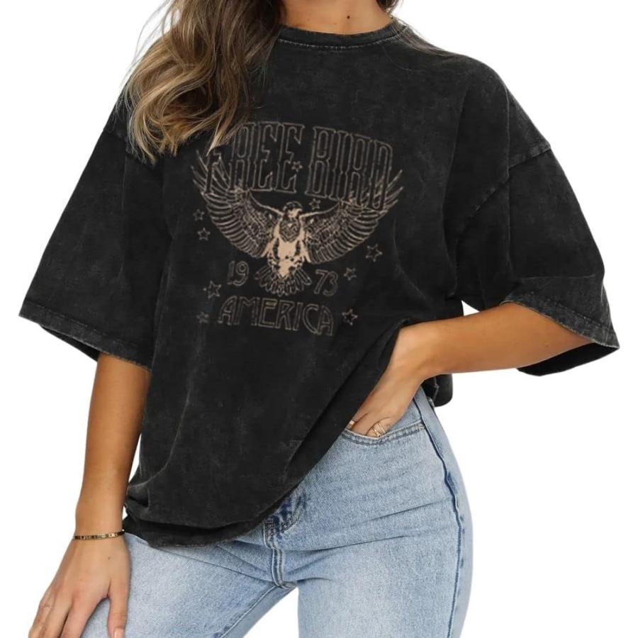

Vintage Rock Band T-Shirts for Women Retro Free Bird Eagle Graphic Country Music Tees Casual Loose Short Sleeve Tops XXXXXL чорний