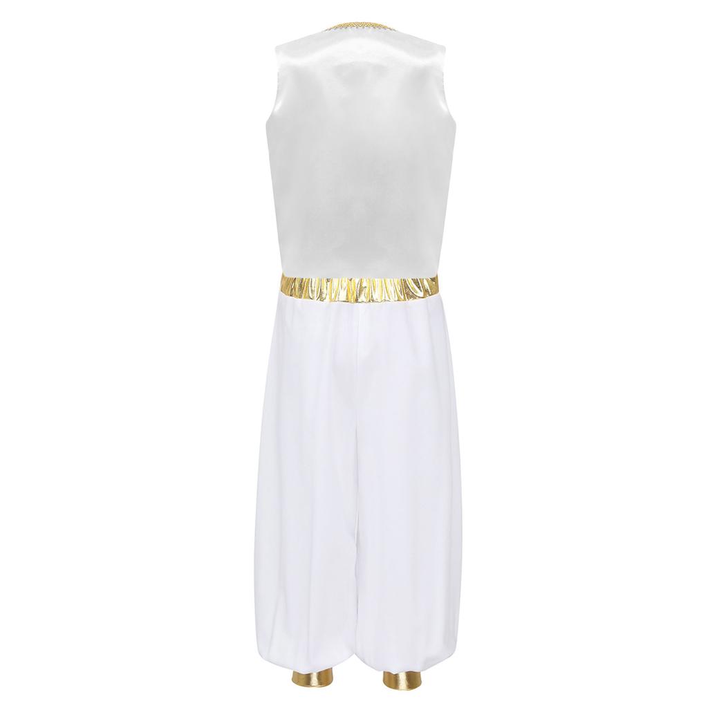 Jungen Arabischer Prinz Kostüm Ärmellose geflochtene Weste Hose mit Gummizug Harems-Outfit Halloween-Kleidung