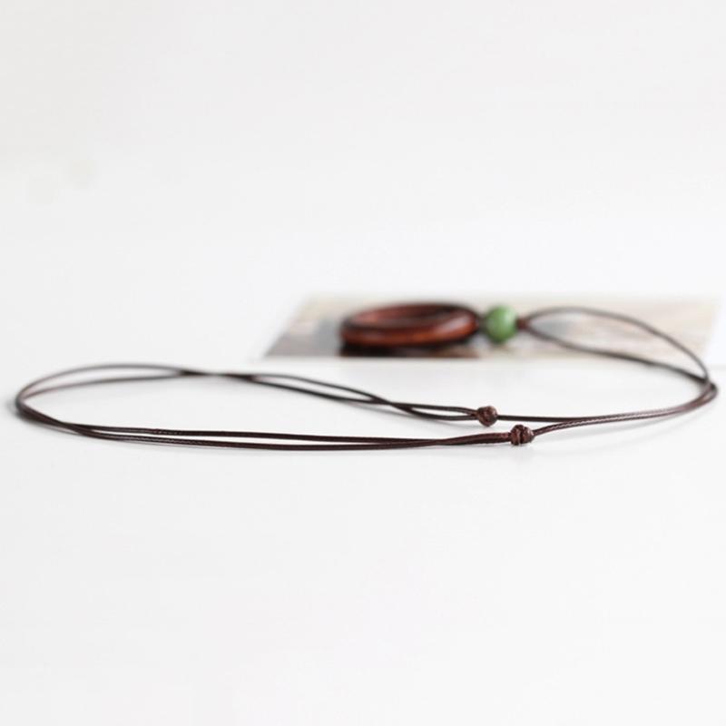 Wood Round Ring Pendant Necklace Adjustable Long Sweater Chain Vintage Handmade Collar Necklace Statement Jewelry