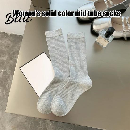 Cotton Crew Socks Women Socks Ribbed Knit for Autumn Winter Minimalist Solid Comfortable Daily Wear Color Soft Breathable Stretchy Casual