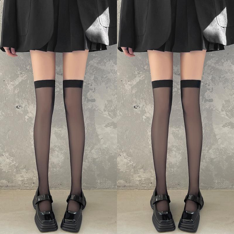 Summer Thin Sheer White Long Tube Socks Japanese JK Lace Trim Over-the-Knee Socks Sweet Bow High Tube Socks