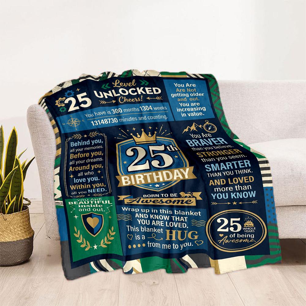 25th Birthday Celebration Flannel Blanket-Soft and Suitable for Sofas,Beds,Offices,Travel,All Seasons,Great Gift for Holidays and Birthdays.