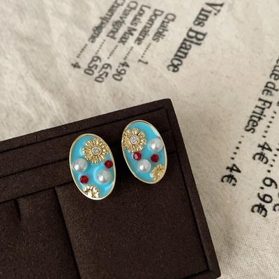 Retro-Ohrstecker im Hofstil mit Ölgemälde und Emaille, für Damen, leichte, luxuriöse Modepersönlichkeit, exquisite Eleganz, Temperament, vielseitige Ohrringe