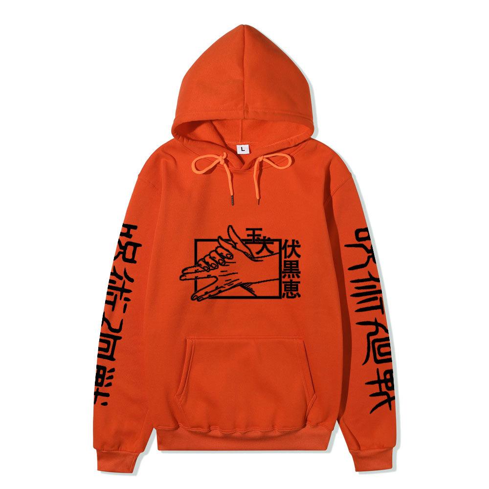 Jujutsu Kaisen Men Women Fleece Hoodie Jujutsu Kaisen Front Back Graphic Kanji Print Autumn Winter Anime Streetwear Hooded Sweatshirt