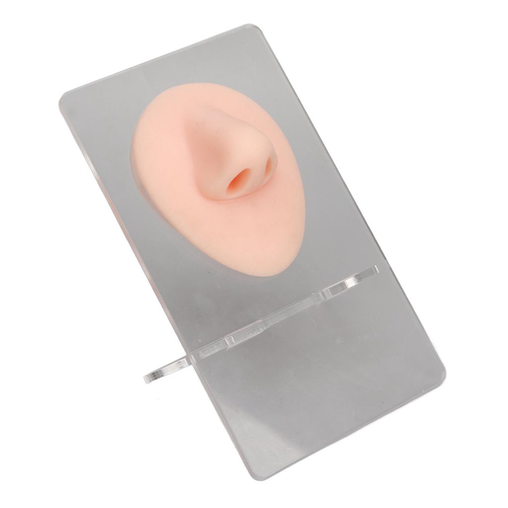 Silicone Nose Model 3D Simulated Nose Model with Acrylic Stand for Piercing Practice Jewelry Display Light Skin Color