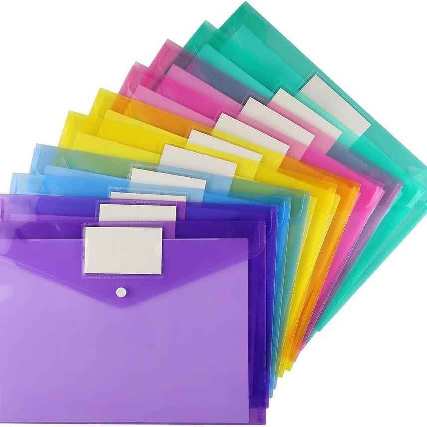 

A4 Candy Color Transparent Plastic File Bag with Snap Closure for Students and Office Use Pink [Label Style]