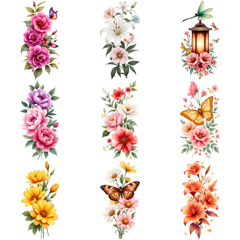 9 Stück Blumen Temporäre Tattoos für Männer Frauen Pflanze Narzisse Rose Pfingstrose Fake Tattoo Aufkleber Wasserdicht Körper Arm Tattoo Aufkleber