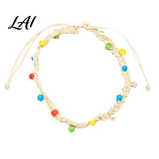Adjustable Knot Bracelets for Girls Handmade Braided Bracelet Women Bohemian Woven Wrist Rope Durable Cord Daily Wear with Colorful Rice Beads,