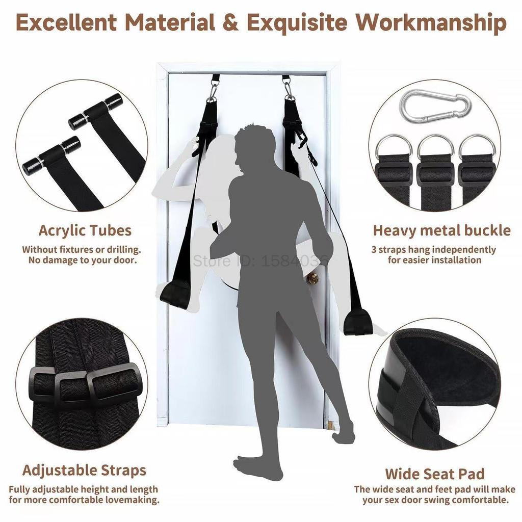 Upgrade Sex Door Swing Nylon Webbing Sling Leather Cushion Sex Hammock  Bondage Gear Sex Toys for Couples Adult Erotic Games