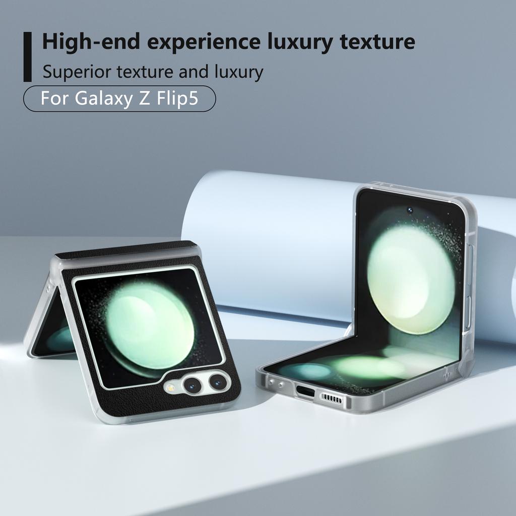 For Samsung Galaxy Z Flip5 5G Case Hinge Protection Leather+PC Anti-Slip Phone Cover
