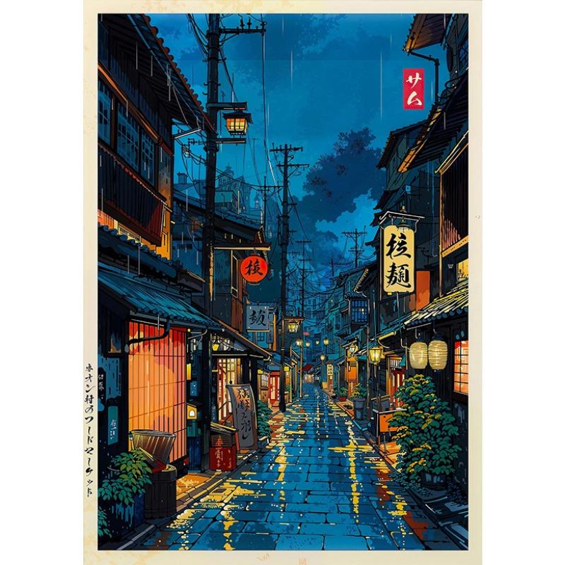Tokyo Landscape Anime Illustration Print Japanese Night Scene Poster Fuji Vintage Painting Style Art Decor Canvas Wall Art Retro