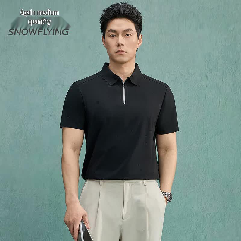 Men s Zipper Lapel Short Sleeve Polo Shirt M
