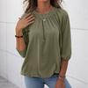 Women's Solid Color Round Neck T-Shirt Shirt Half Sleeve 3/4 Sleeve Casual Loose Pleated Basic Tops