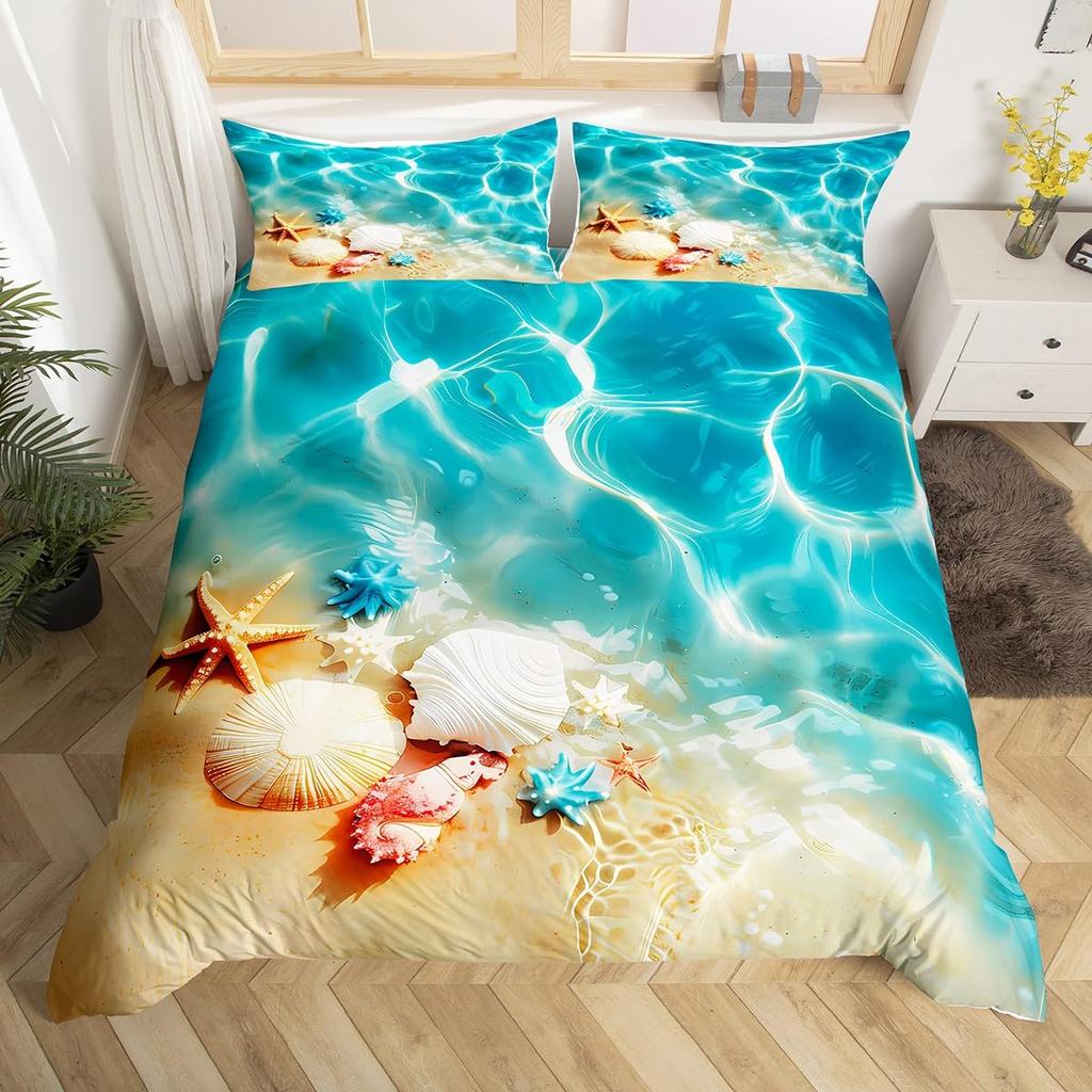 Poszewka na kołdrę Gwiazda Morska Twin Urocze Stworzenia Morskie Komplet Pościeli Tropikalna Plaża Druk Muszli Morskich Poszewka na Kołdrę z Poszewką na Poduszkę