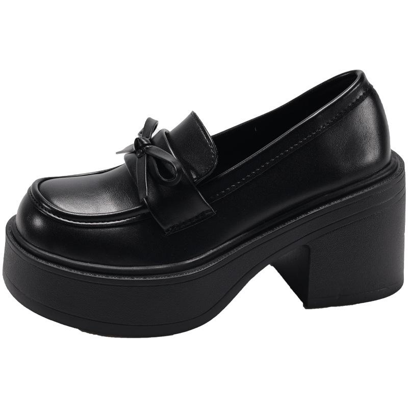 Black Retro British Style Platform Thick Heel Small Leather Shoes Women's 2025 New Summer Skirt Versatile Loafer Single Shoes