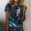 Colorful Planet Pattern T-shirt For Women Astronaut Rocket 3d Print T Shirts Summer Fashion Street Tees Short Sleeves O-neck Top