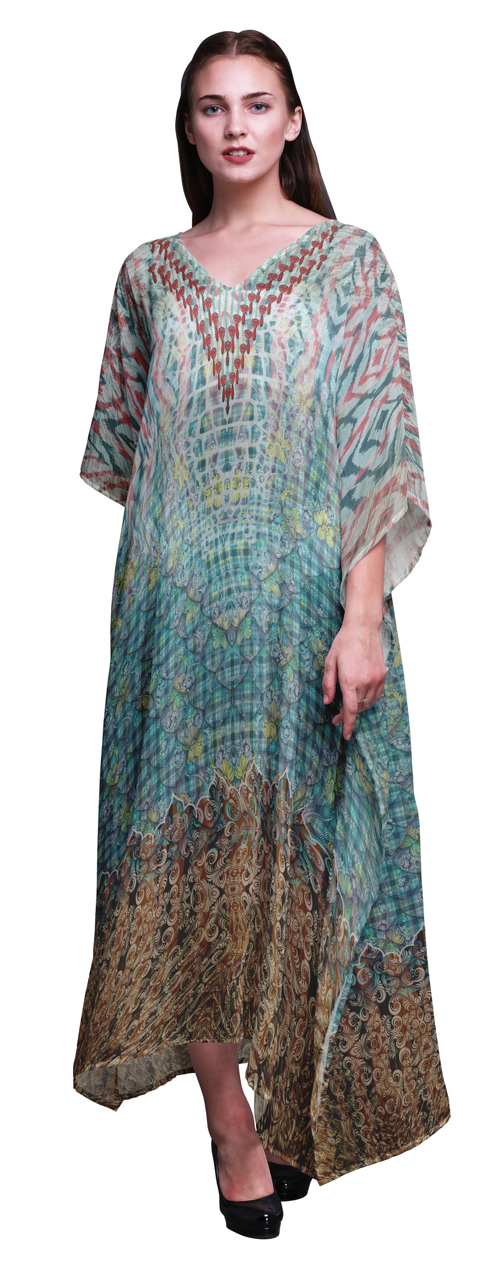 

Довге жіноче плаття максі, кафтан, бікіні, кафтан із квітковим та дамаським кольором XL-3X бірюзові зелений колір