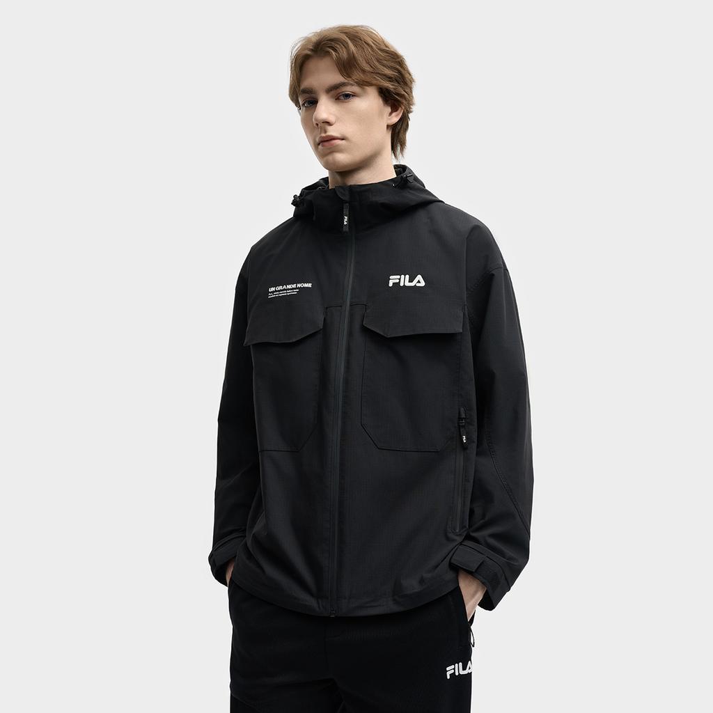 Fila Original Fashion Simple Personality Trendy Versatile Casual Comfortable Loose Letter Brand Logo Woven Hooded Jacket Men Jackets F11M539704FBK