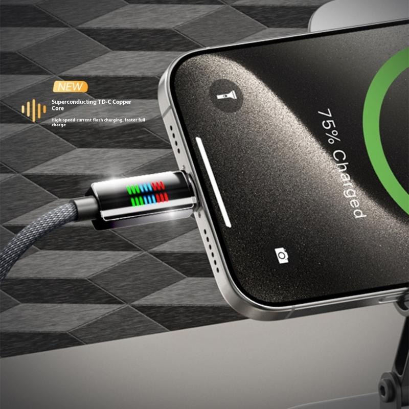 240W Fast Speed Charging Cable Cord Double USB C PD Port Dynamic Intelligent LED Power Indicator Zinc Alloy Construction